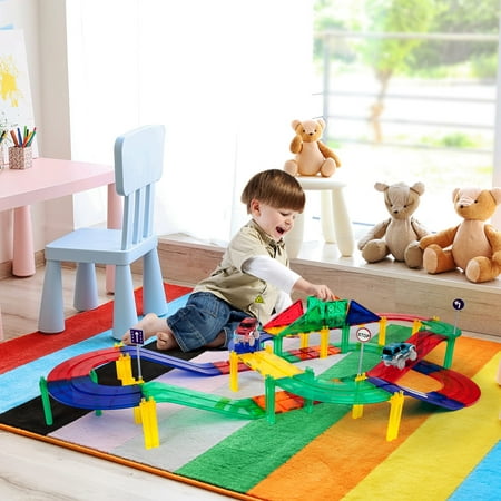 PicassoTiles 50 PC Race Track, Magnetic Tiles, Magnetic Building Toys for Kids 3+