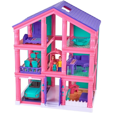 Kid Connection 3-Story Dollhouse Play Set, Pink, 24 Pieces, Toddler Toy Ages 3+