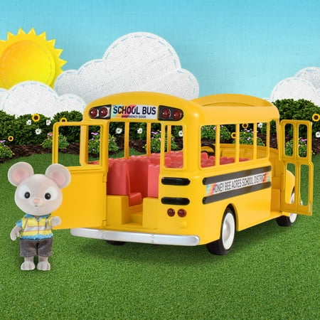 Honey Bee Acres Yellow Sunshine School Bus with Lights & Sounds, Doll Included, Children Ages 3+