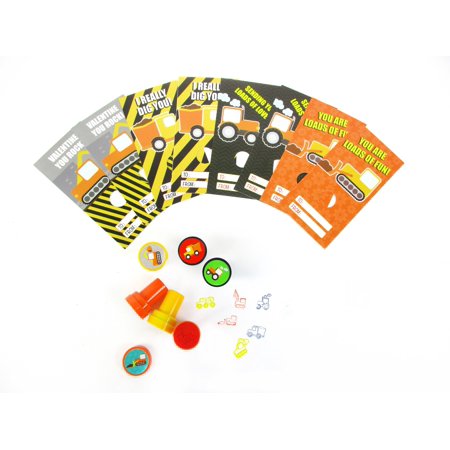 36 Pack Construction Cards with Stampers for Valentine's Day, Classroom Exchange, Birthday Party Favors