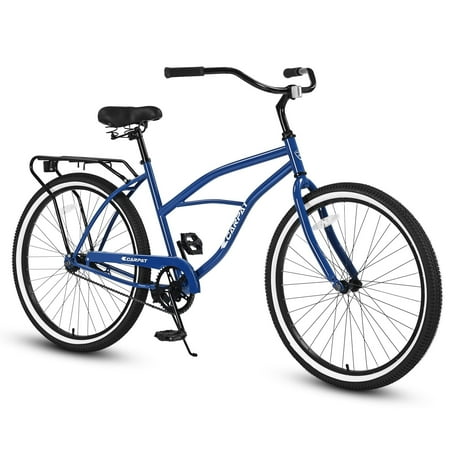 26'' Lightweight Beach Cruiser Bike with Adjustable Beach Seat, SEGMART Adult Bike with Single Speed Drivetrain, Upgrade Bicycle with Steel Frame for Men and Women, Blue