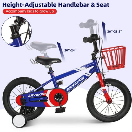 ARVAKOR Kids Bike Toddlers 14 Inch Wheel Bicycle Beginners Boys Girls Ages 3-8 Years, Blue