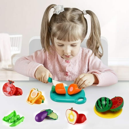 70 PCS Cutting Play Food Toy for Kids Kitchen, Pretend Fruit &Vegetables Accessories with Shopping Storage Basket, Plastic Mini Dishes and Knife, Educational Toy for Toddler Children Birthda