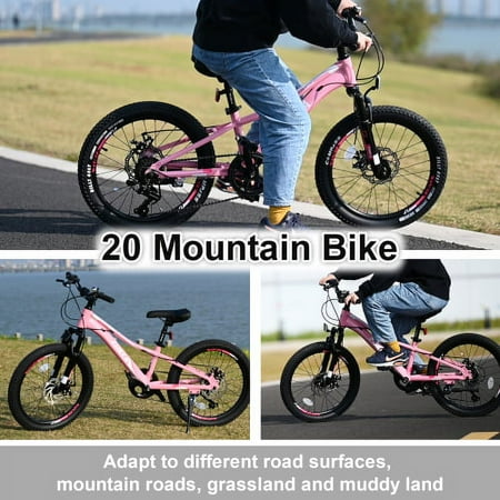 Zukka 20 inch Girls Mountain Bike 7 Speed Aluminum Alloy Frame Bicycle for Kids Girls in Pink