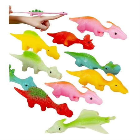 30 Pcs Slingshot Dinosaur Finger Toys, Rubber Dino Finger Sling Shot Toys Bulk Dinosaur Party Favors, Funny Gag Gifts for Kids Teens Boys, Silly Novelty Easter Christmas Birthday Goodie Bag Stuffers