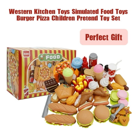 63PCS Play Food Pretend Play Fast Food Kitchen Toys Set Cutting Pizza Hamburger Ice Cream Playset for Toddler Kid Child Boys Girls Toys