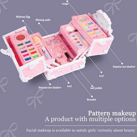 Dcenta Kids Makeup Set for Girls, Washable Makeup Kit Girl Toys for Girls Toddlers Princess Real Pretend Play Makeup Toys Christmas Birthday Gifts for 3 4 5 6 7 8 9 10 Year Old