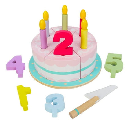 WoodenEdu Pretend Play Food for Toddlers 1-3,Wooden Birthday Fake Cake with Candles and Numbers,Tea Party Learning Kitchen Gift Toys for Boys Girls