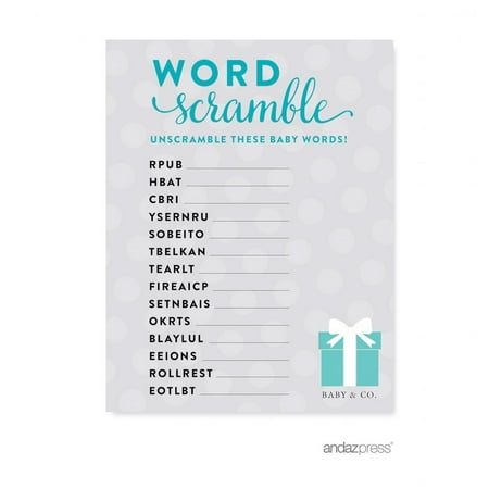 Word Scramble Diamond Blue Baby & Co. Baby Shower Game, 20-Pack