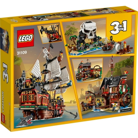 LEGO Creator 3 in 1 Pirate Ship Building Set, Kids can Rebuild the Pirate Ship into an Inn or Skull Island, Features 4 Minifigures and Shark Toy, Makes a Great Gift for Kids Ages 9+ Years Old, 31109