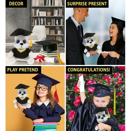 DolliBu Big Eye Wolf Graduation Plush Toy - Soft Graduation Stuffed Animal Dress Up with Gown & Cap with Tassel Outfit - Cute Congratulatory Graduation Gift - 6 Inches