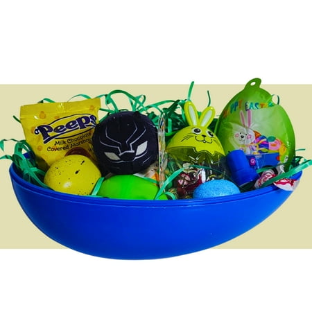 Happy Easter Basket Pre-Filled Surprise Jumbo Egg w/ Black Panther Superhero Plush Toy Kids Boys Balloon Eggs Peeps Candies & Reusable Plastic Egg-Shaped Container Spring Party Favors (Contents Vary)