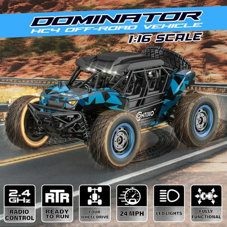 Contixo RC Off-Road UTV, 1:16 Scale, 4WD, 2.4GHz, LED Headlights, Remote Control Car for Kids & Adults – Blue