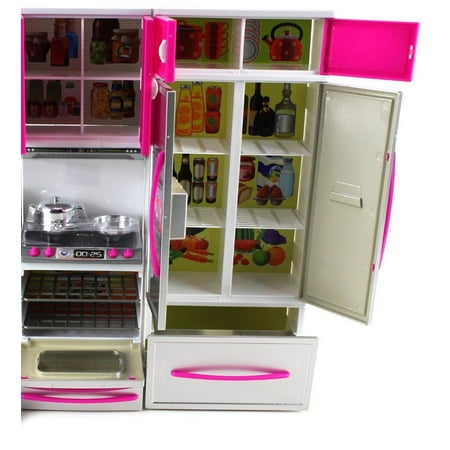 Kitchen Connection My Modern Kitchen Full Deluxe Kit Kitchen Playset: Refrigerator, Stove, Microwave - Pink & Silver-13.5" x 12"