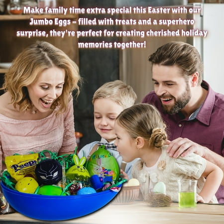 Happy Easter Basket Pre-Filled Surprise Jumbo Egg w/ Black Panther Superhero Plush Toy Kids Boys Balloon Eggs Peeps Candies & Reusable Plastic Egg-Shaped Container Spring Party Favors (Contents Vary)