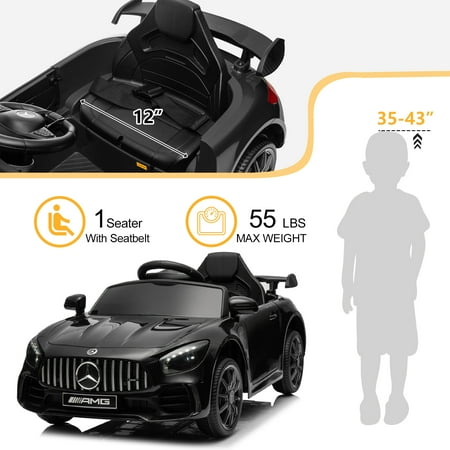 Seizeen Ride On Toys for Girls Boys, 12V Battery 4-Wheel Riding Truck Cars, Electric Ride On Benz GT W/ Remote Control for 2-6 Years Old Kids, 3 Speeds, MP3 Player, LED Lights, Seat Belt, Black