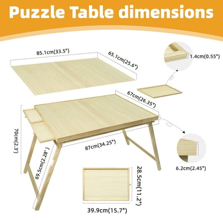 2.3' H Puzzle Table With 4 Sliding Drawers and Covers, 1500 Pieces Portable Jigsaw Puzzle Table For Adults and Kids,34''x26'' Wooden Folding Puzzle Tays