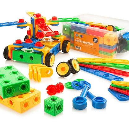 Building Blocks 104 Set - Building Toys with Car Wheels - STEM Construction Educational Fun Toy Set, Best Toy Blocks Ages 3 Years and Up - Great Educational Toys Building Sets - Play22USA