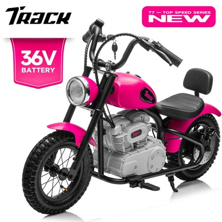 Track 7 36V Electric Dirt Bike for kids, 350W Ride on Motorcycle with Twist Grip Throttle, Hand-Operated Brakes, Key Start, Off-Road Motocross Speed Up to 15 MPH, Age 8+, Pink