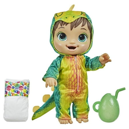 Baby Alive Dino Cuties Doll, Stegosaurus, Drinks, Wets, Dinosaur Toy for Kids Ages 3 Years and Up, Brown Hair