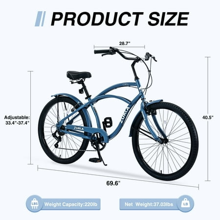 7 Speed Bicycles 26"Inch Multiple Colors Men's Beach Cruiser Bike