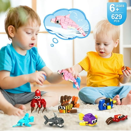 HogoKids 24 Pack Party Favors Building Set, 629pcs Marine Animals Building Blocks Toy for Kids Aged 6-12