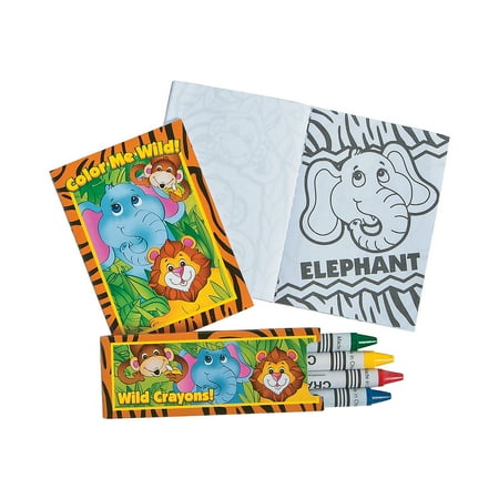 Fun Express Zoo Jungle Animal Coloring Book and Crayon Sets - 12 Sets