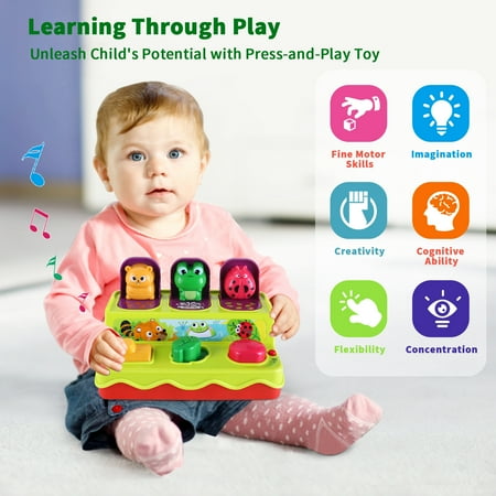 Yerloa Pop up Toys for 1 Year Old Montessori Cause and Effect Toys with Music & Light Early Learning Musical Baby Toys 9-12-18 Months Stem Toddler Toys Age 1-2 Gift for Infant