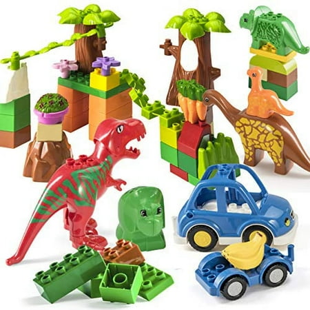 Prextex Dinosaur Paradise Building Blocks Set Stem - Dinosaur Blocks Brick Building Set - 48 Piece