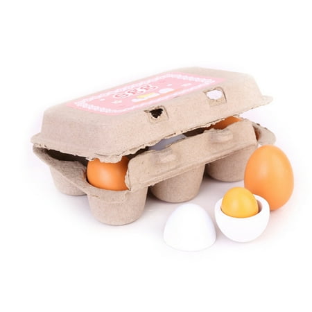 GEjnmdty 6PCS Realistic Egg Toys, Pretend Play Kitchen Toys Wooden Eggs Yolk Toy Educational Toy Easter Egg with Storage Box Birthday Gift Toys for Kids Child Baby