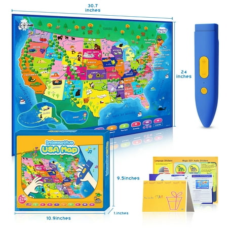 Geography Map Games,Educational Toys for 4-8 Year Olds,Interactive USA Map for Kids,Learning Toys for Kids,Gifts for Boys & Girls