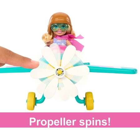 Barbie Chelsea Can Be... Plane Doll & Playset, 2-Seater Aircraft with Spinning Propellor & 7 Accessories