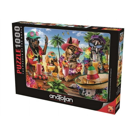 Anatolian Puzzle - Dogs Drinking Smoothies on a Tropical Beach -1000 Piece Jigsaw Puzzle #1102, Multicolor