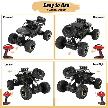 Wisairt 1:12 Large RC Cars,4WD Large Remote Control Monster Truck 2.4 GHz Alloy RC Cars for Kids Adults Age 6 + Birthday Gifts (Black)