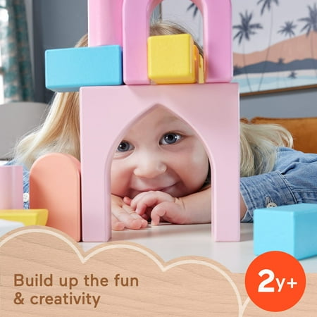 Fisher-Price Wooden Pink Castle Building Block Set, Stacking Pretend Play for Toddlers 2+, 28 Pieces