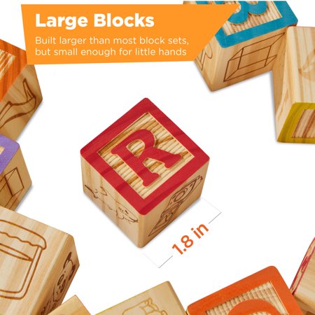 Best Choice Products 40-Piece Kids Wooden ABC Block Set, Building Education Alphabet Letters STEM Toy w/ Case