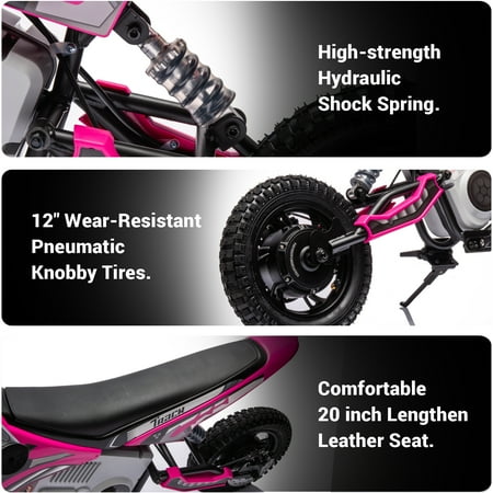 Track 7 36V Electric Dirt Bike, 350W Ride on Motorcycle with Twist Grip Throttle, Hand-Operated Dual Brakes, for Age 8-12, Pink