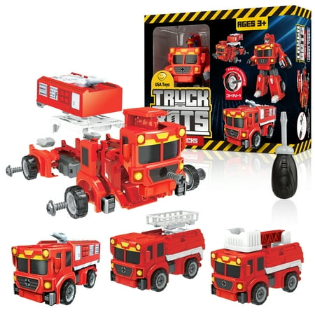 USA Toyz Red Bots Firetruck Vehicle Playset Trucks Toys for Kids Ages 3+ (19 Pieces)