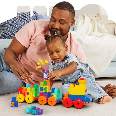 MEGA BLOKS Toy Blocks ABC Musical Train with Sounds and Music (50 Pieces) for Toddler