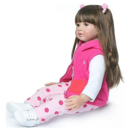 Zimtown 24" Reborn Baby Doll Silicone Doll Long Hair Pink Dress Girl