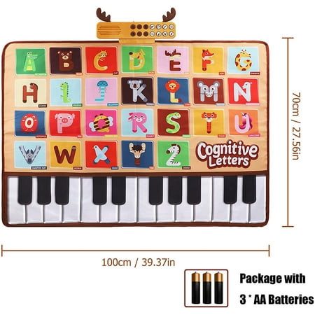 Allaugh Baby Piano Mat with 26 Letters,6 Instruments Sounds Animal Touch Keyboard Dance Mat, Floor Piano Mat Learning Toys for Boy Toddler - 1 PC