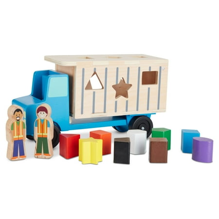 Melissa & Doug Shape-Sorting Wooden Dump Truck Toy With 9 Colorful Shapes and 2 Play Figures