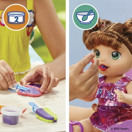 Baby Alive Sunshine Snacks Doll, Eats and "Poops," Waterplay Baby Doll, Ice Pop Mold, Toy for Kids 3 and Up, Brown Hair