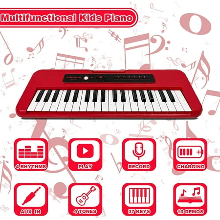 XTeduToys Kids Piano Keyboard, 37 Keys Piano for Kids Musical Piano with Microphone Portable Learning Educational Christmas Birthday Gift Toys for 3 4 5 6 7 8 Years Old Girls Boys Beginners (Red)