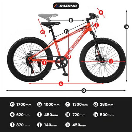 S24109 24 Inch Fat Tire Bike Adult/Youth Full Shimano 7 Speeds Mountain Bike, Dual Disc Brake, High-Carbon Steel Frame, Front Suspension, Mountain Trail Bike, Urban Commuter City Bicycle