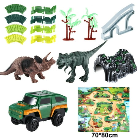 Anpro Dinosaur Toys Race Car Track Set for Kids, 250pcs Race Car Track Set Vehicle Playsets Dinosaur World Road Toys Flexible Track Playset for Boys Age 3+ Best Christmas Gift