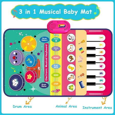 Toys for 1 Year Old, Musical Mat Toy for Toddlers 1-3, Piano Mat with Keyboard & Drum Musical Learning Toys for 1 2 3 Year Old