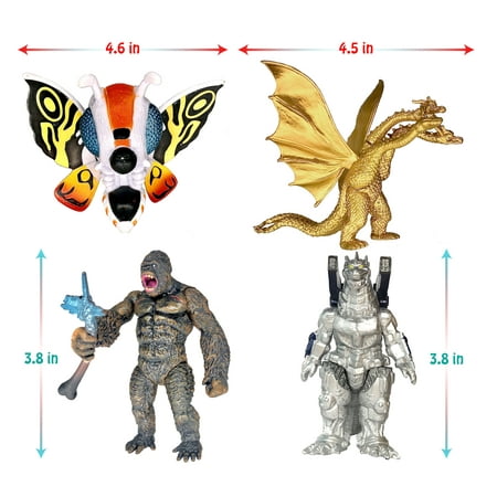 Set of 7 Godzilla Toys with Carry Bag, Movable Joint Action Figures 2021, King of The Monsters Mini Dinosaur Mothra Imago Burning Heisei Mecha Ghidorah Playsets Kids Birthday Cake Toppers Pack