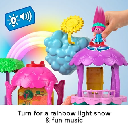 Imaginext Dreamworks Trolls Lights & Sounds Rainbow Treehouse Playset With Poppy, 7 Pieces