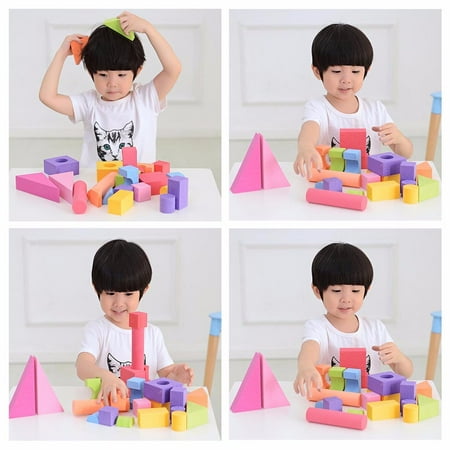 Educational Toys for 3 Year Old 50 Pieces Eva Foam Blocks Bright Colored Building Set Educational Toys for Kids Eva 2 Year Old Toys for Boys Educational